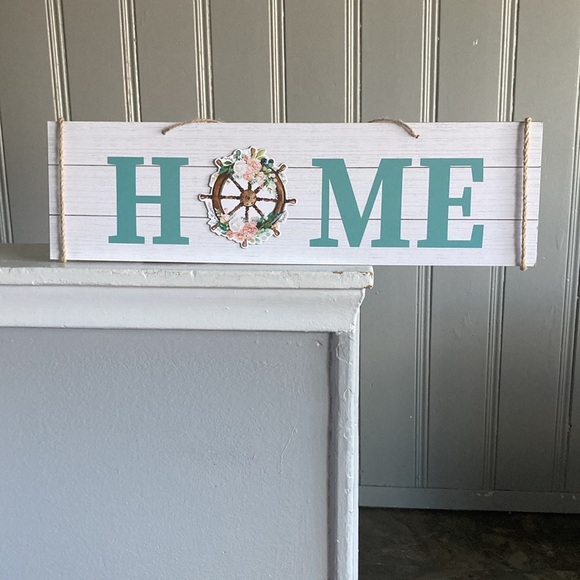 NWT- Horizontal HOME- Nautical Decoration Sign w/ Floral Ships Helm - Picture 9 of 14